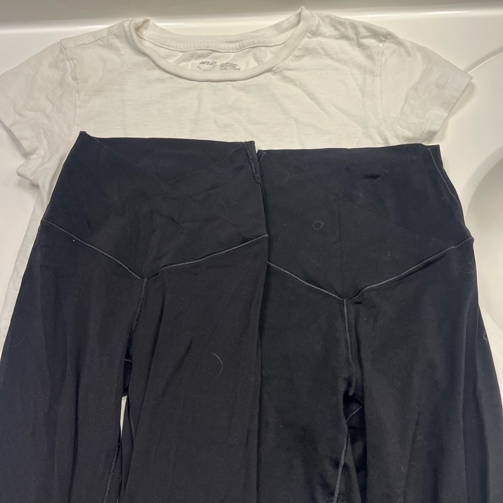 Aerie Classic White Tee + Crossover Flared Leggings + Crossover Leggings